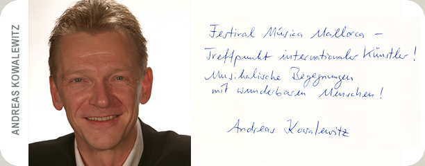 Handschriftliche Glückwunschkarte von Andreas Kowalewitz an das Festival MúsicaMallorca
