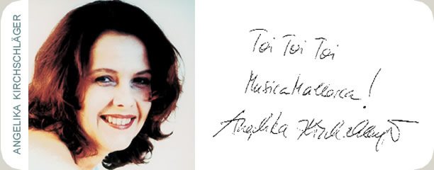 Handschriftliche Glückwunschkarte von Angelika Kirchschlager an das Festival MúsicaMallorca