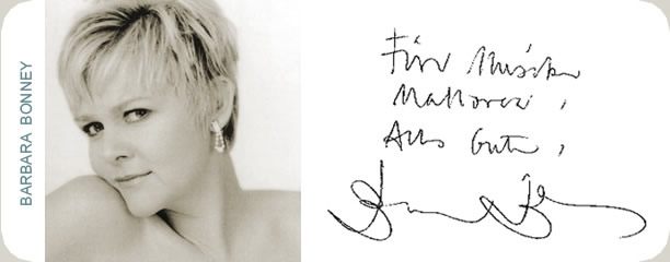 Handschriftliche Glückwunschkarte von Barbara Bonney an das Festival MúsicaMallorca