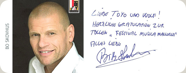Handschriftliche Glückwunschkarte von Bo Skovhus an das Festival MúsicaMallorca