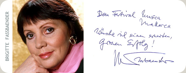 Handschriftliche Glückwunschkarte von Brigitte Fassbaender an das Festival MúsicaMallorca