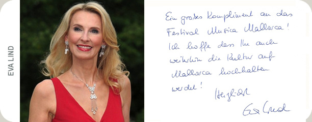 Handschriftliche Glückwunschkarte von Eva Lind an das Festival MúsicaMallorca