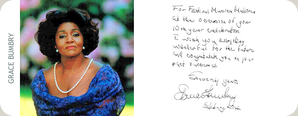 Handschriftliche Glückwunschkarte von Grace Bumbry an das Festival MúsicaMallorca