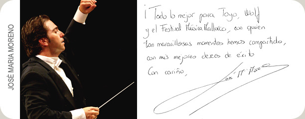 Handschriftliche Glückwunschkarte von José María Moreno an das Festival MúsicaMallorca