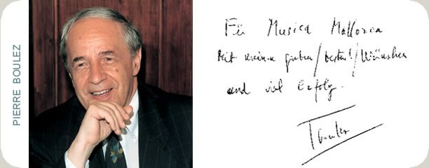 Handschriftliche Glückwunschkarte von Pierre Boulez an das Festival MúsicaMallorca