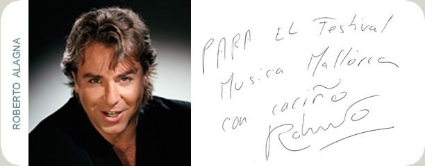 Handschriftliche Glückwunschkarte von Roberto Alagna an das Festival MúsicaMallorca