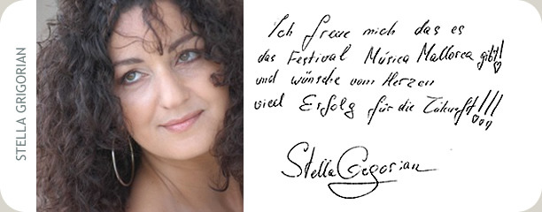 Handschriftliche Glückwunschkarte von Stella Grigorian an das Festival MúsicaMallorca