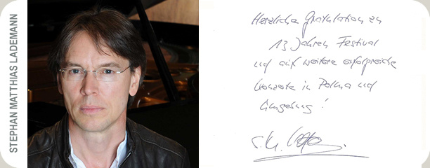 Handschriftliche Glückwunschkarte von Stephan Matthias Lademann an das Festival MúsicaMallorca