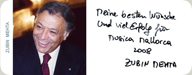 Handschriftliche Glückwunschkarte von Zubin Mehta an das Festival MúsicaMallorca